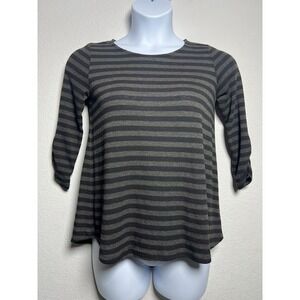 Spense Knits Striped Top S Gray Black Women Dark Academia Ruched Back Button